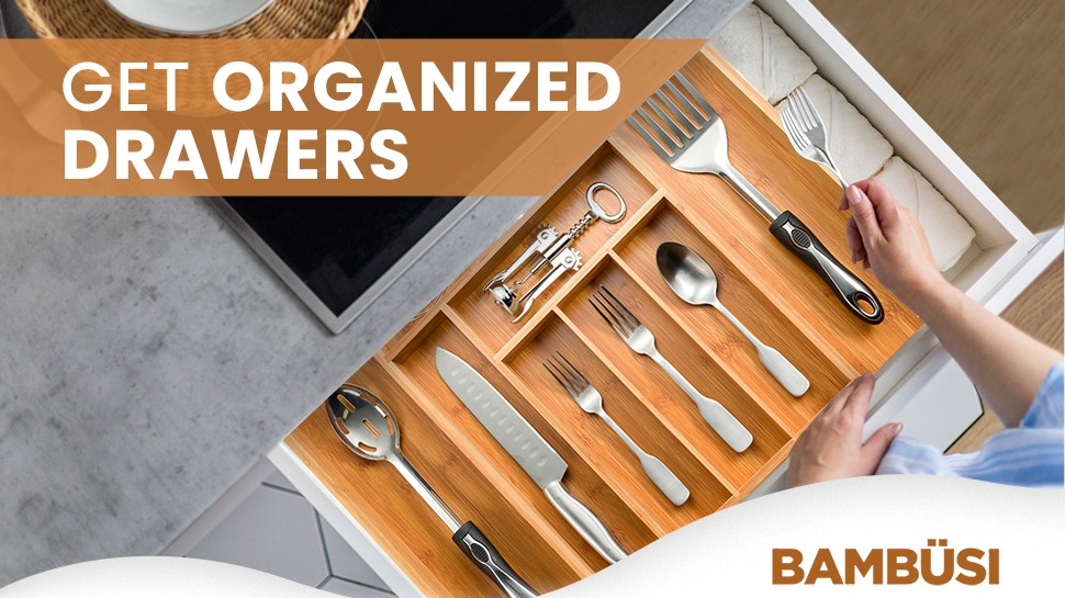 Bambüsi expandable bamboo drawer organizer with adjustable dividers