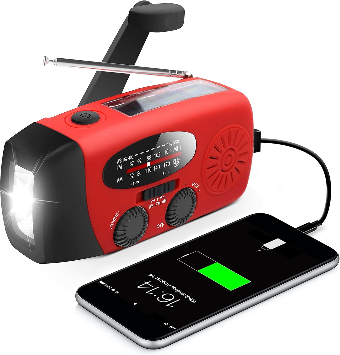 RunningSnail Solar Crank Emergency Weather Radio with hand crank charging phone