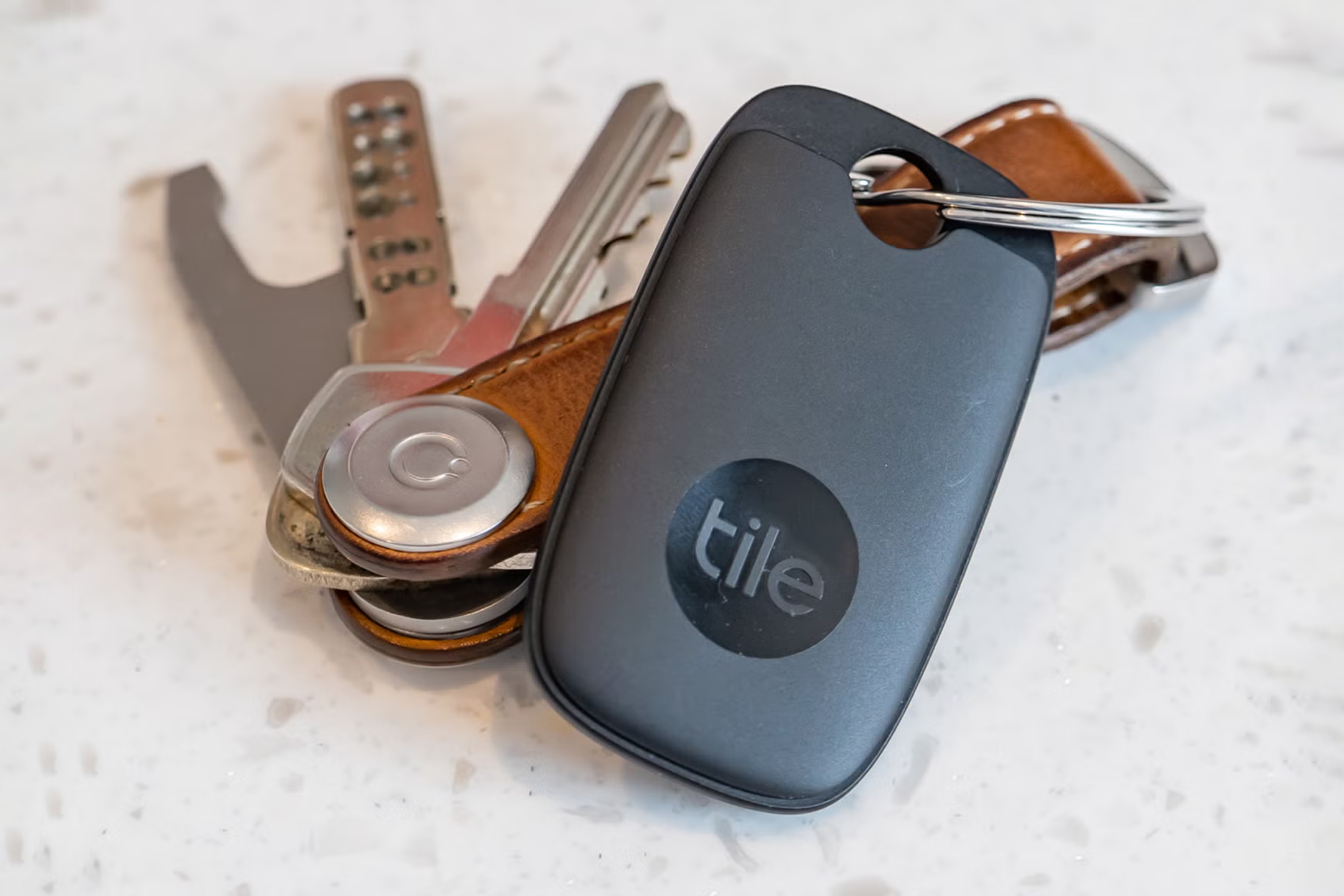 Tile Pro 2022 Bluetooth tracker in black with keyring attachment
